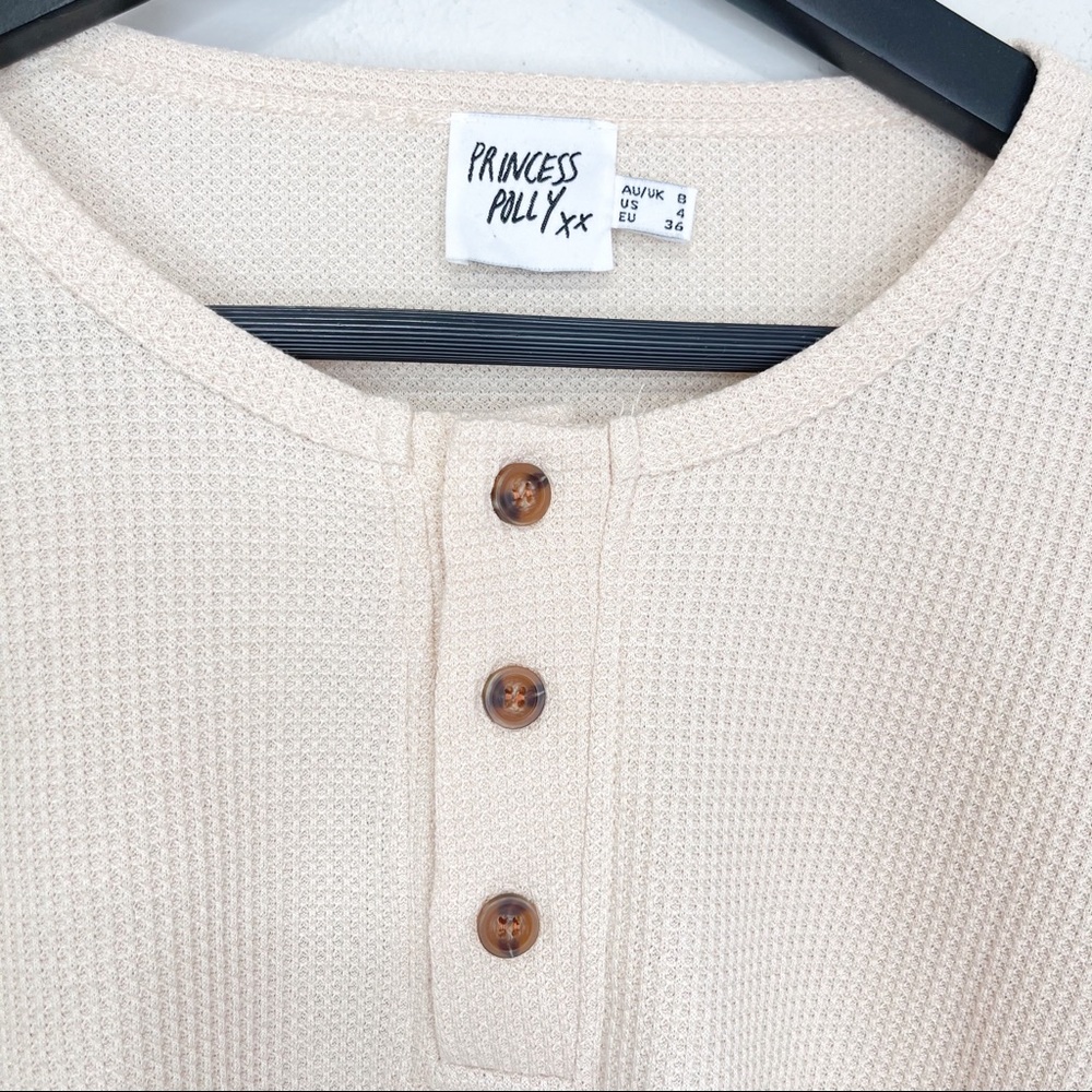 Princess Polly Mia Cropped Henley Sweatshirt Beige - Picture 6 of 10
